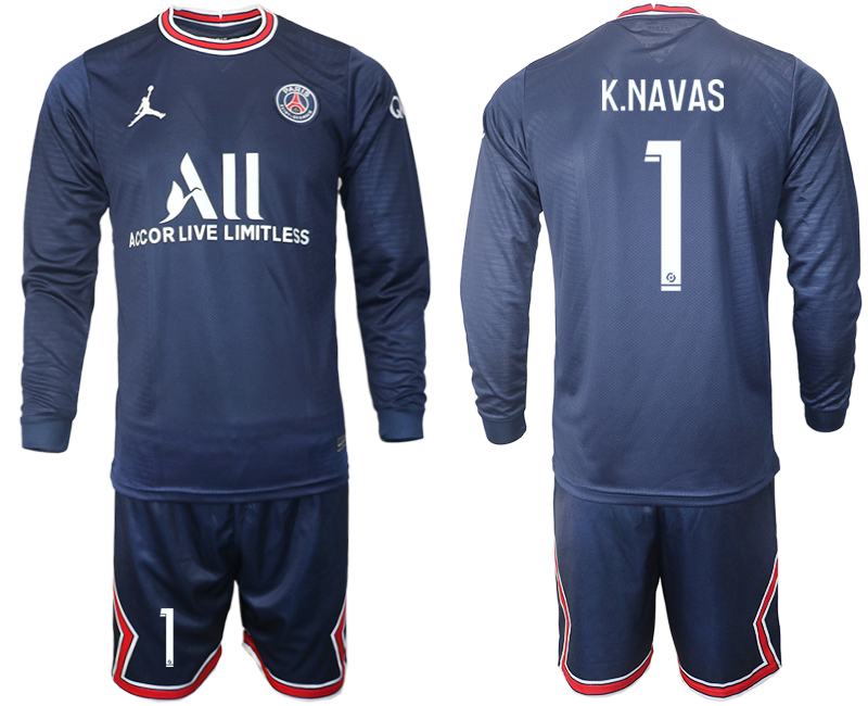 Men 2021-2022 Club Paris St German home blue Long Sleeve #1 Soccer Jersey